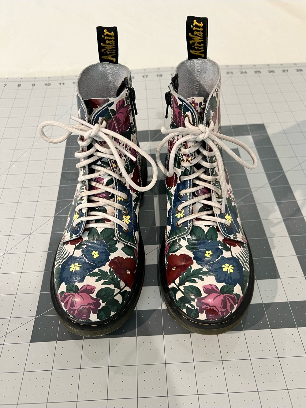 Dr. Martens White Floral Lace-Up Boots